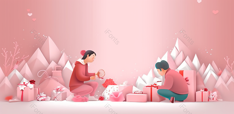 拆礼物的人物粉色插画温情时刻母亲节活动展板设计展板背景,插画/手绘图,插画/手绘图库,插画/手绘图下载,插画/手绘